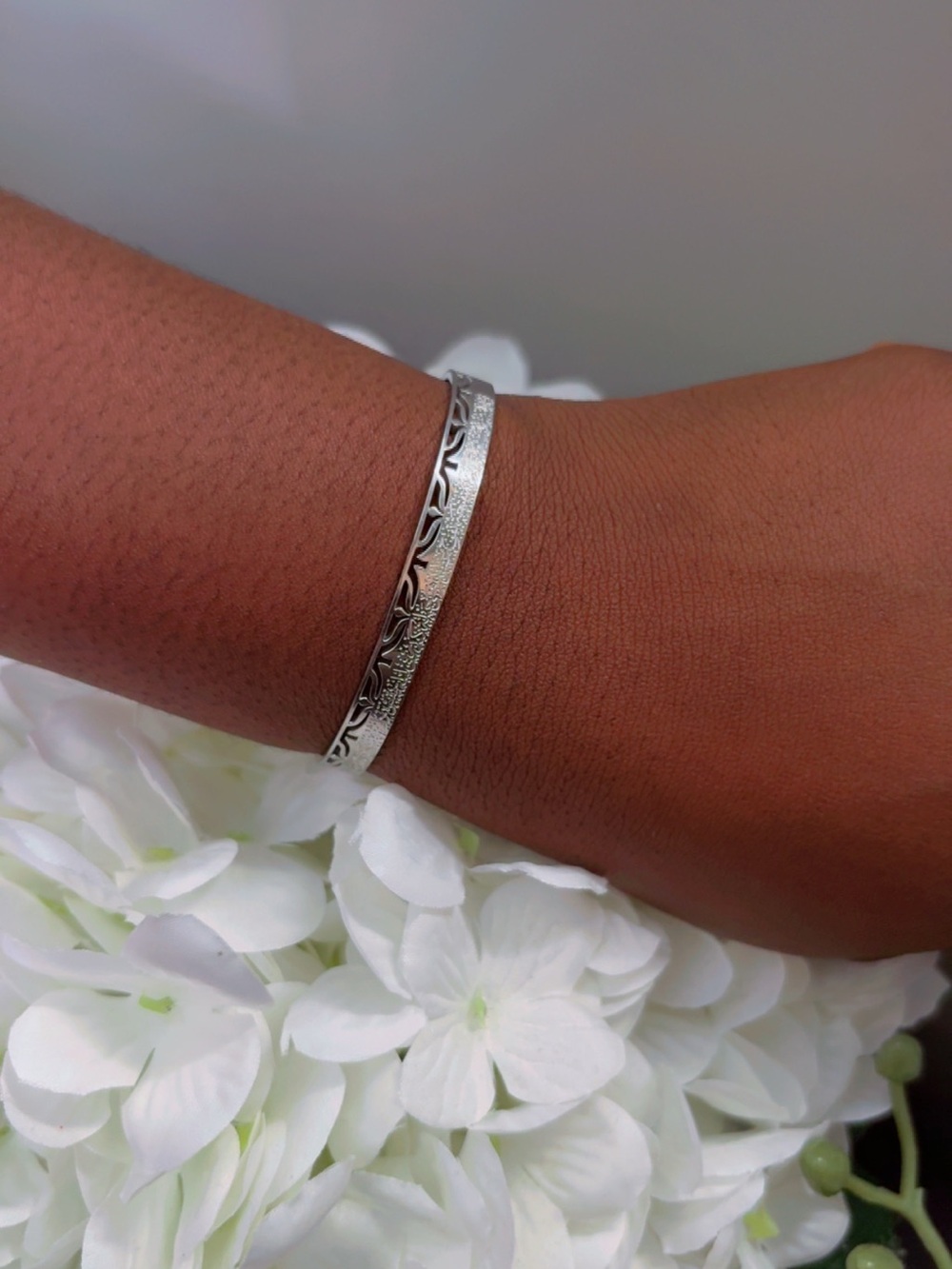 Sterling Silver Engraved Bangle Bracelet - Silver